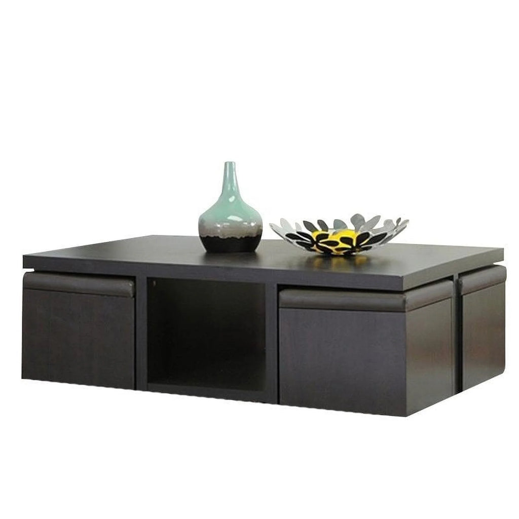 Dark Brown Table and Stool Set with Hidden Storage C32607