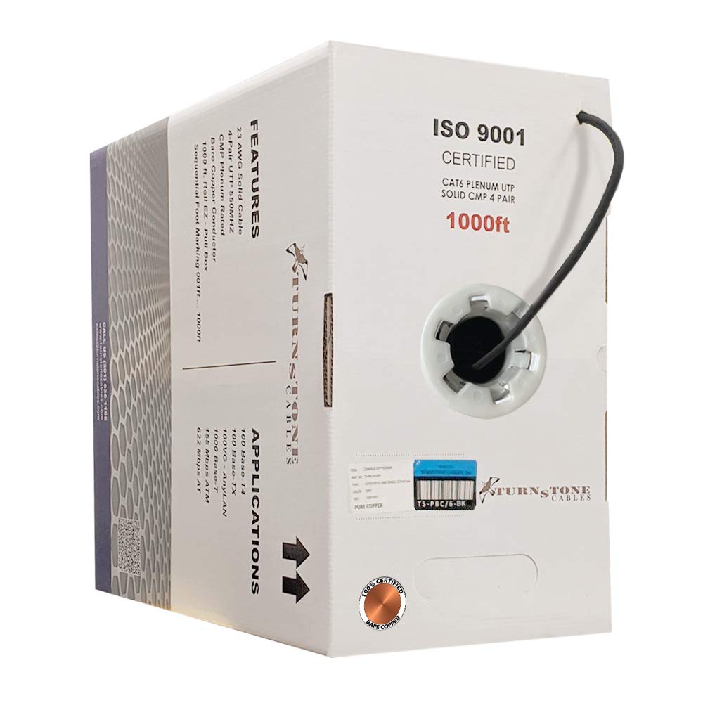 Cat6 Plenum 1000ft 23AWG Bare Copper UTP Bulk Ethernet Cable R20075