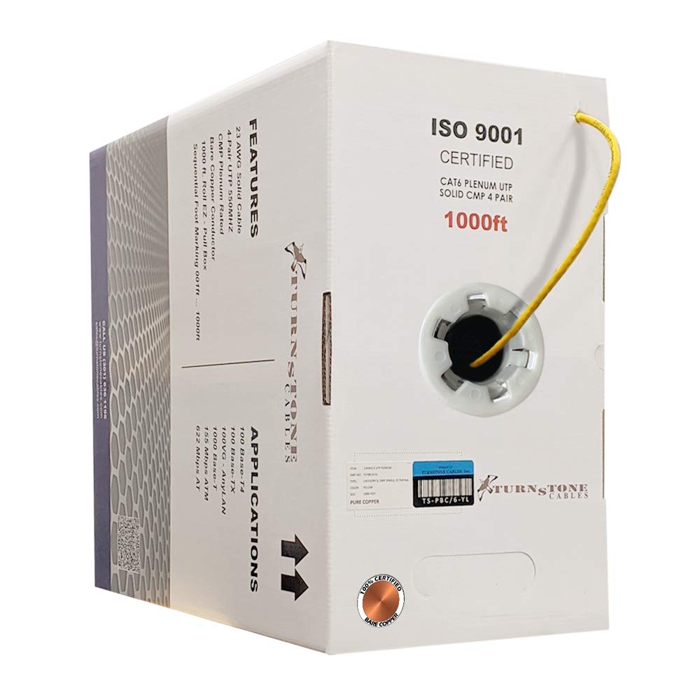 Cat6 Plenum 1000ft 23AWG Bare Copper UTP Bulk Ethernet Cable R20075