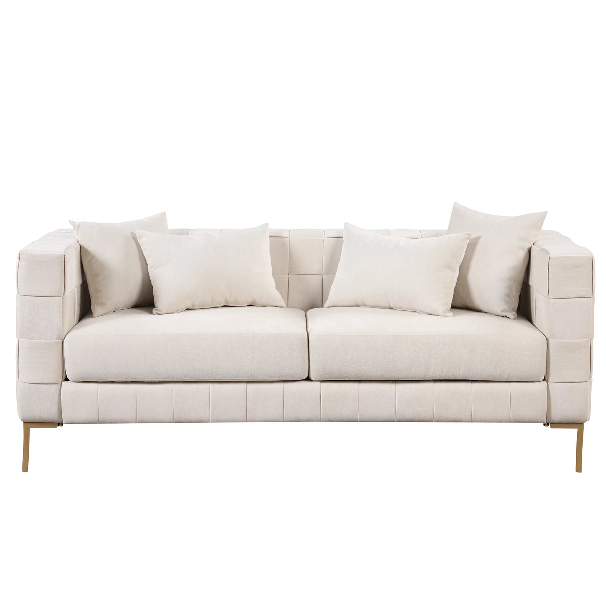 Beige Chenille 3-Seat Sofa with 4 Pillows S68977