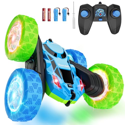 Remote Control Car Double Sided 360° Rotating 4WD Rechargeable Green Y92781