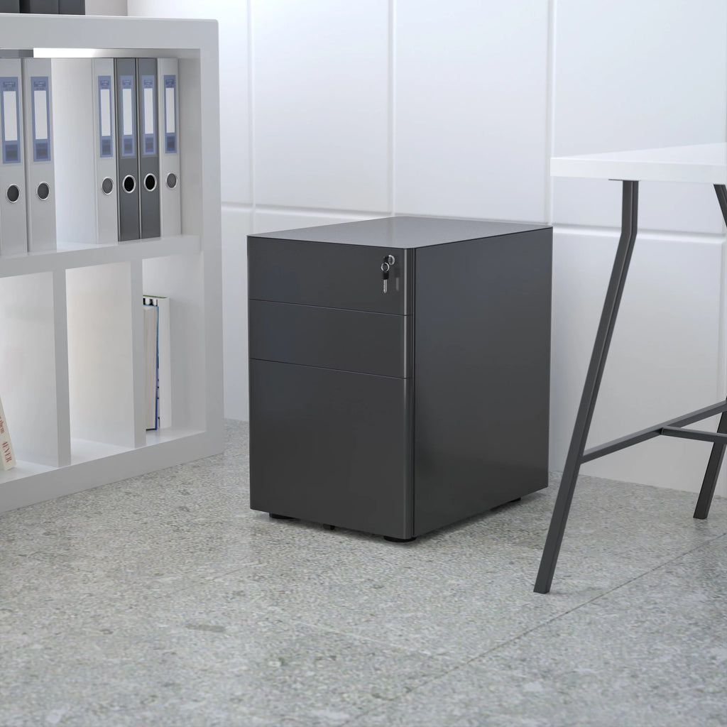 Black 3 Drawer Mobile Filing Cabinet D923