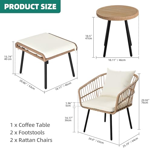 5-Piece Outdoor Wicker Patio Bistro Set with Footrest and Coffee Table Black F9979