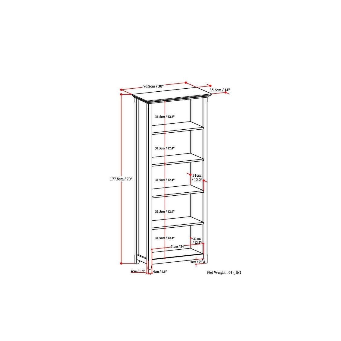 Black Solid Wood 5 Shelf Bookcase T266074