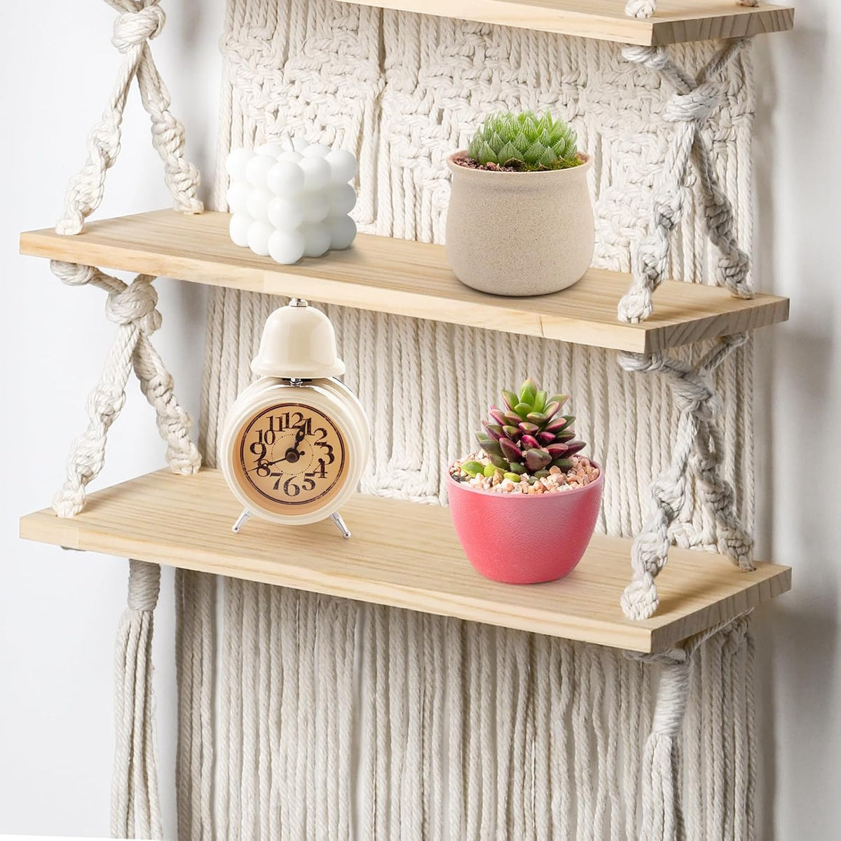 3 Tier Macrame Wall Hanging Shelf L640