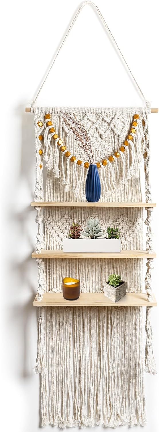 3 Tier Macrame Wall Hanging Shelf L640
