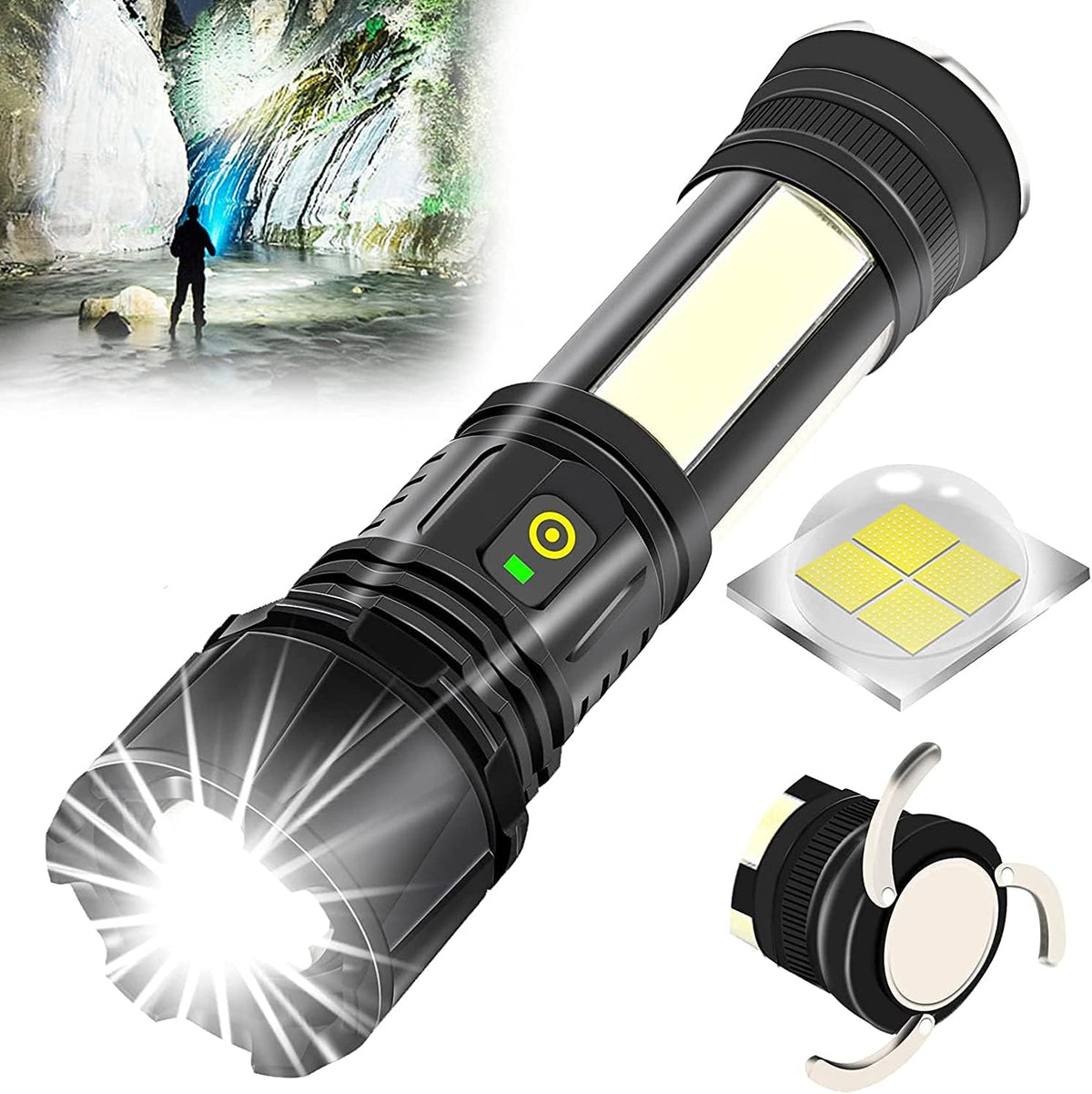 Rechargeable LED Flashlight 90000 Lumen Waterproof Magnetic 5 Modes Zoomable W80163
