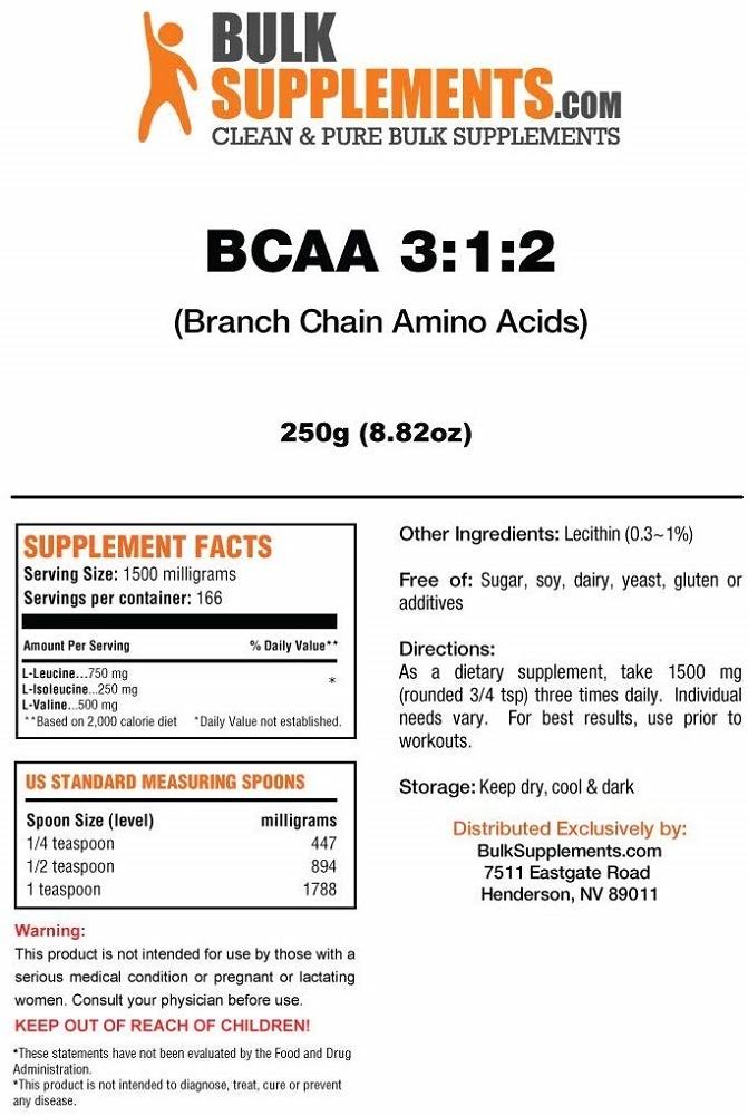 BCAA 3:1:2 Branched Chain Amino Acids Powder 250 Grams K56450