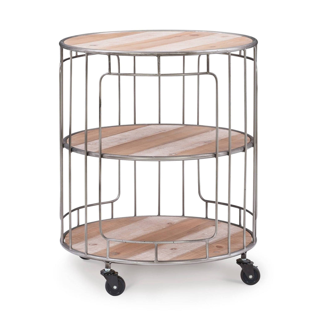 Three Tiered Metal and Wood Rolling Cart Q3694