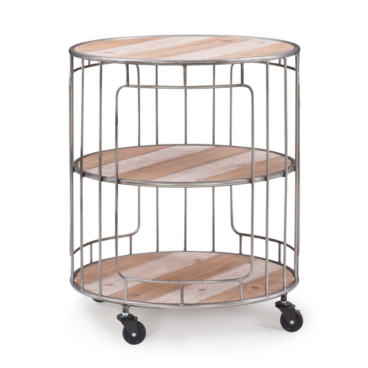 Three Tiered Metal and Wood Rolling Cart Q3694