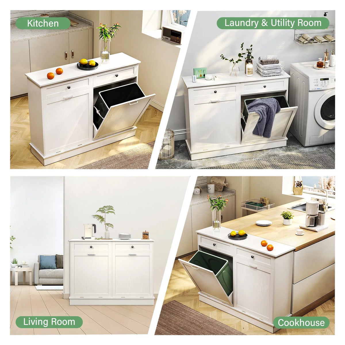 White Free Standing Tilt Out Trash Cabinet with Drawer B373