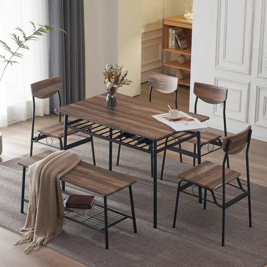 6-Piece Dining Room Set with 4 Chairs and 1 Bench S6169