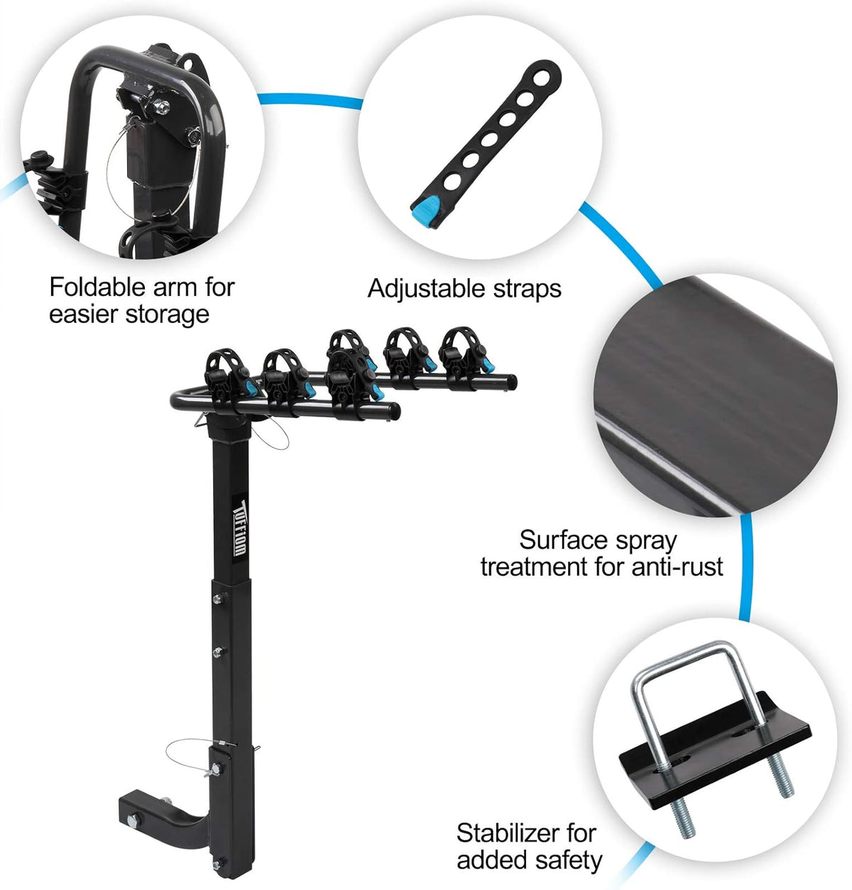 3-Bike Hitch Mount Rack with 2Inch Hitch Receiver, Black T98850