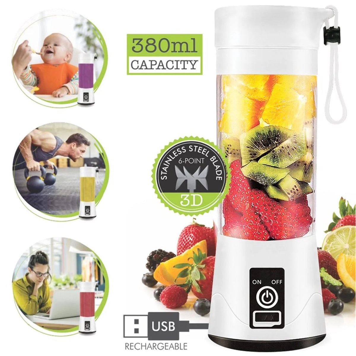 White USB Rechargeable Portable Blender C11631