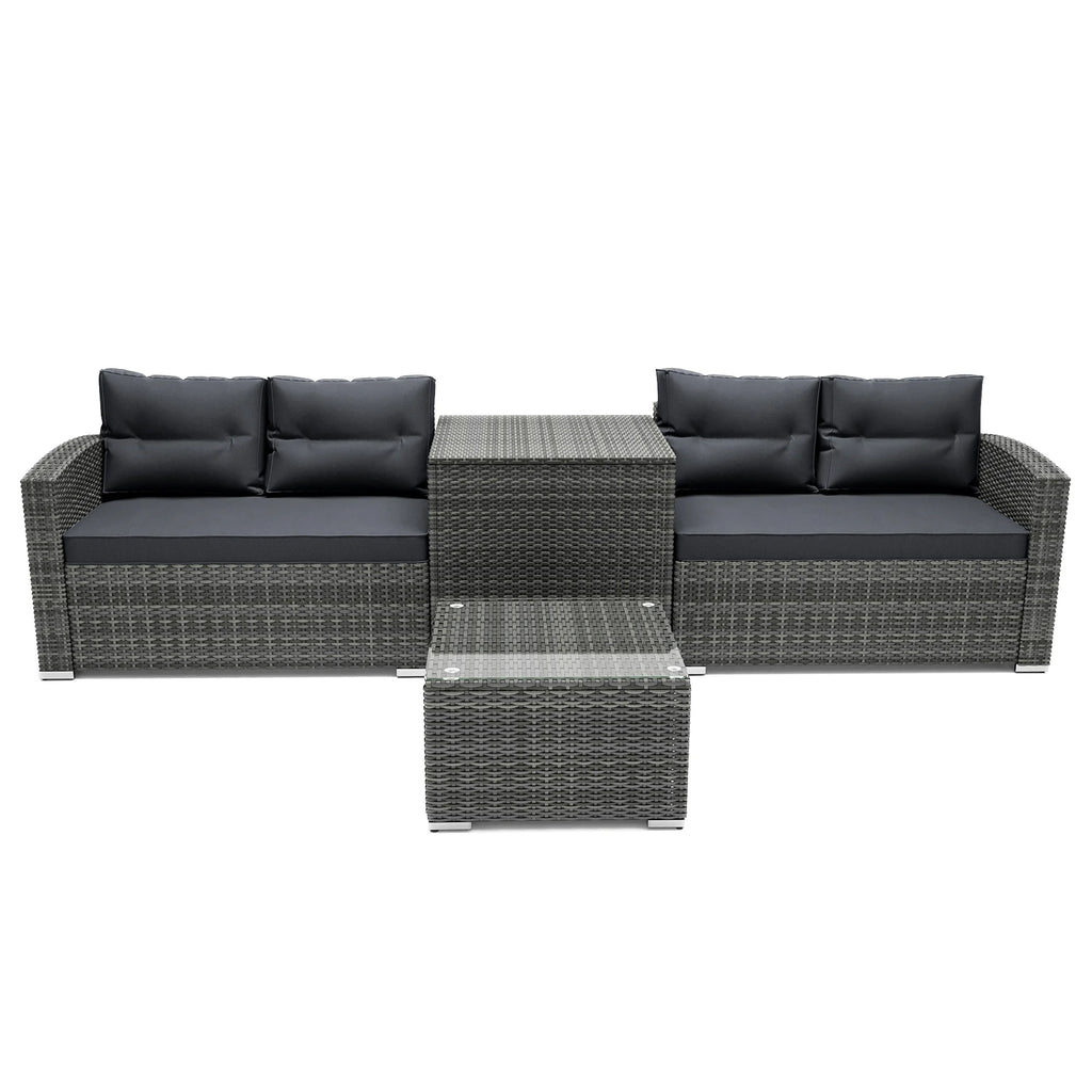 4 Pieces PE Rattan Sectional Sofa Set with Glass Table H63266