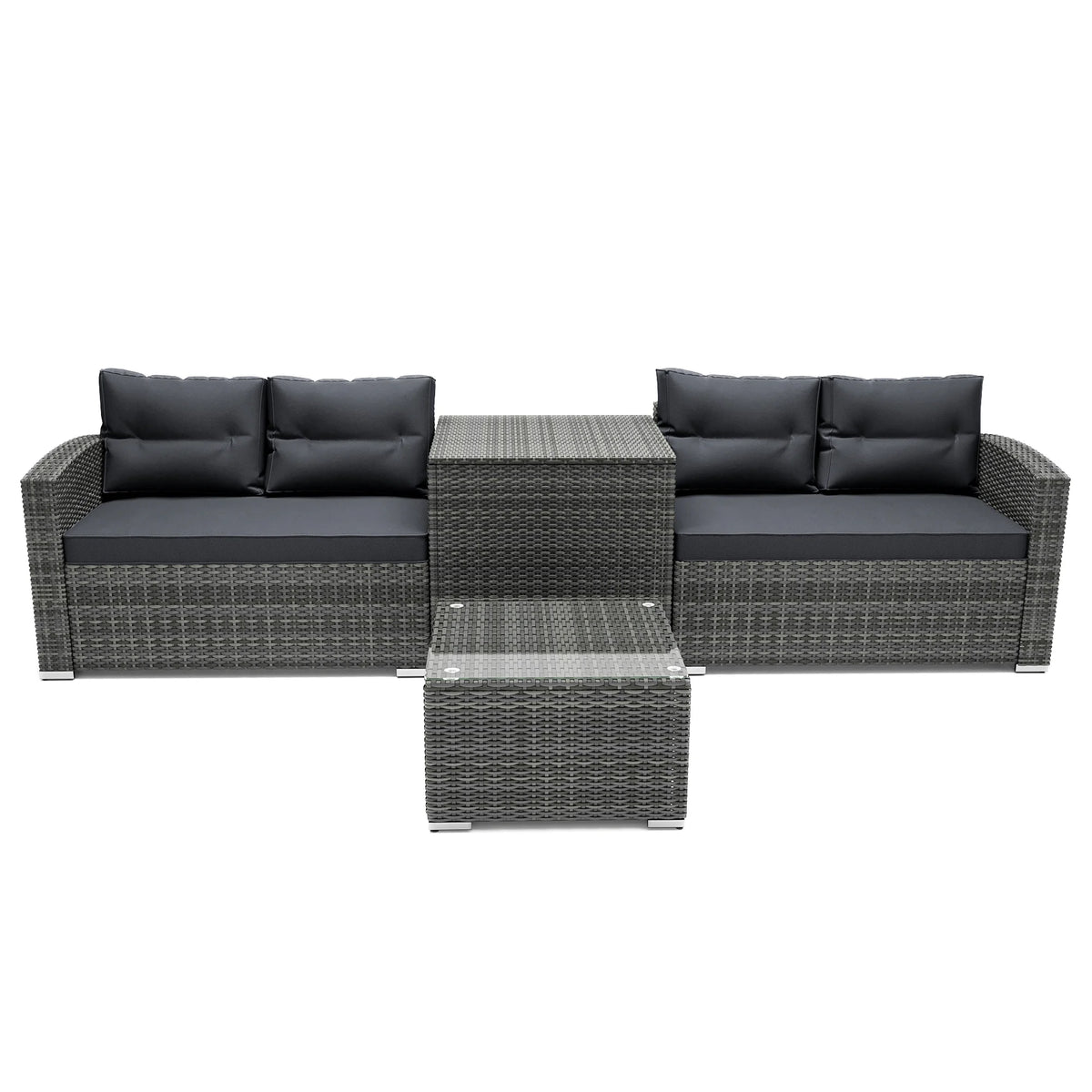4 Pieces PE Rattan Sectional Sofa Set with Glass Table H63266