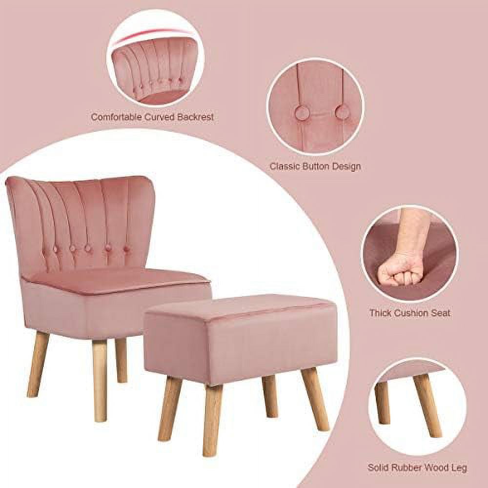 Velvet Armless Slipper Chair with Ottoman K74455