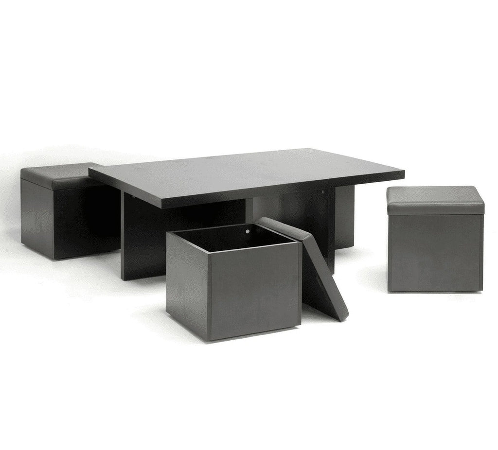 Dark Brown Table and Stool Set with Hidden Storage C32607