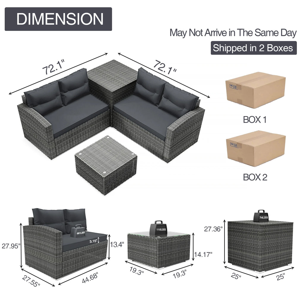 4 Pieces PE Rattan Sectional Sofa Set with Glass Table H63266
