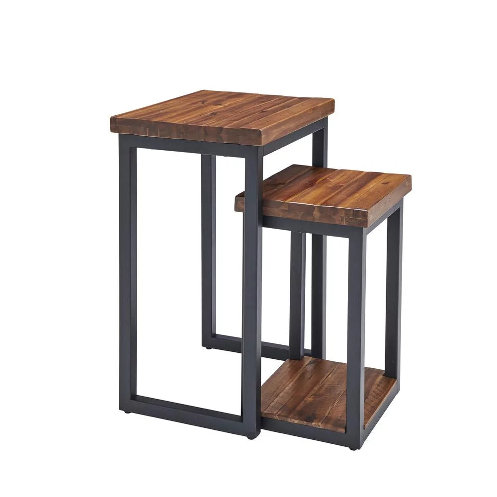 Rustic Wood Nesting End Tables Set of Two W985