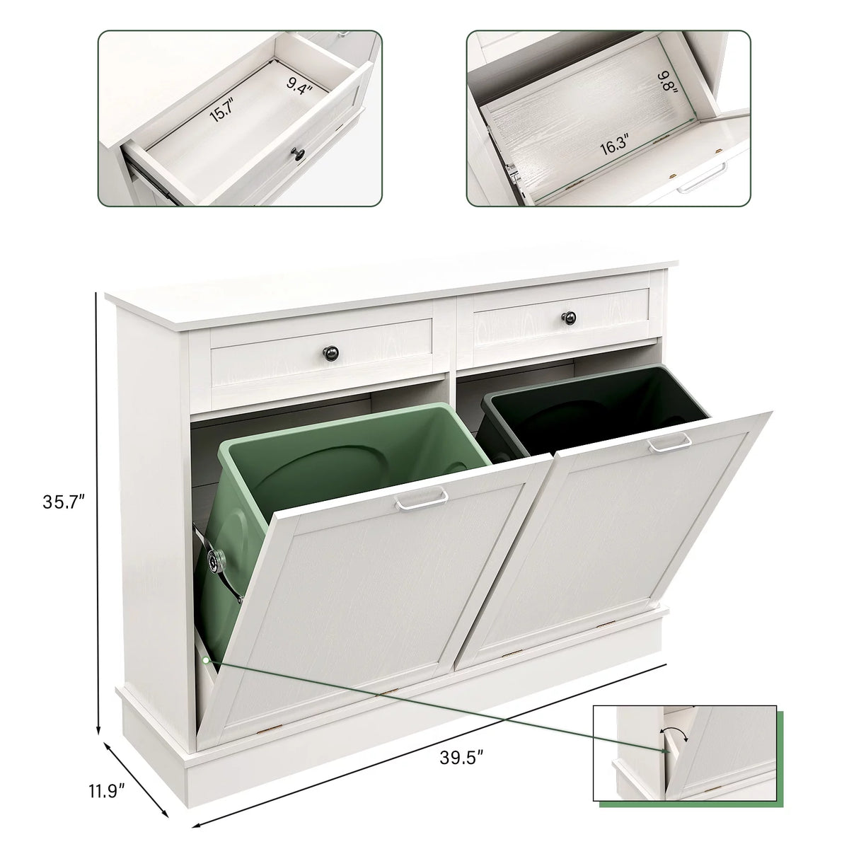 White Free Standing Tilt Out Trash Cabinet with Drawer B373