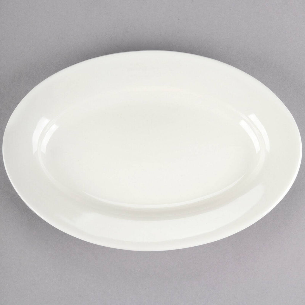 Ivory Wide Rim Rolled Edge Oval Stoneware Platter - 24/Case X905711