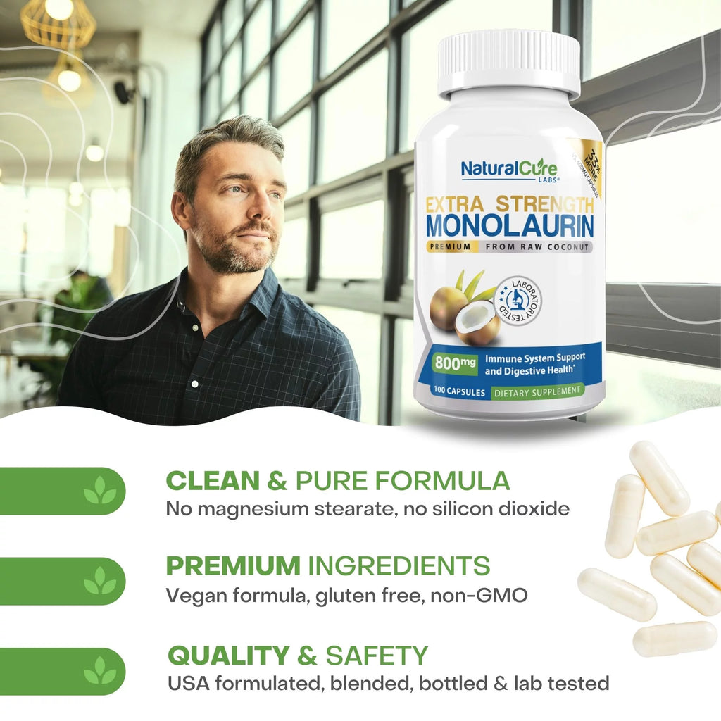 800mg Monolaurin Capsules 100 Count Vegan Non-GMO Gluten Free Supplement O49324