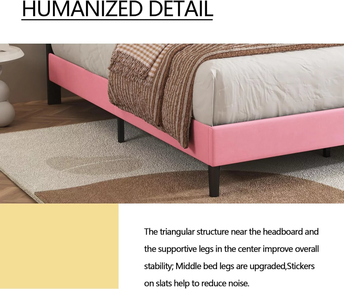 Velvet Upholstered Platform Bed Frame Queen Size with Button Tufting Headboard G89172