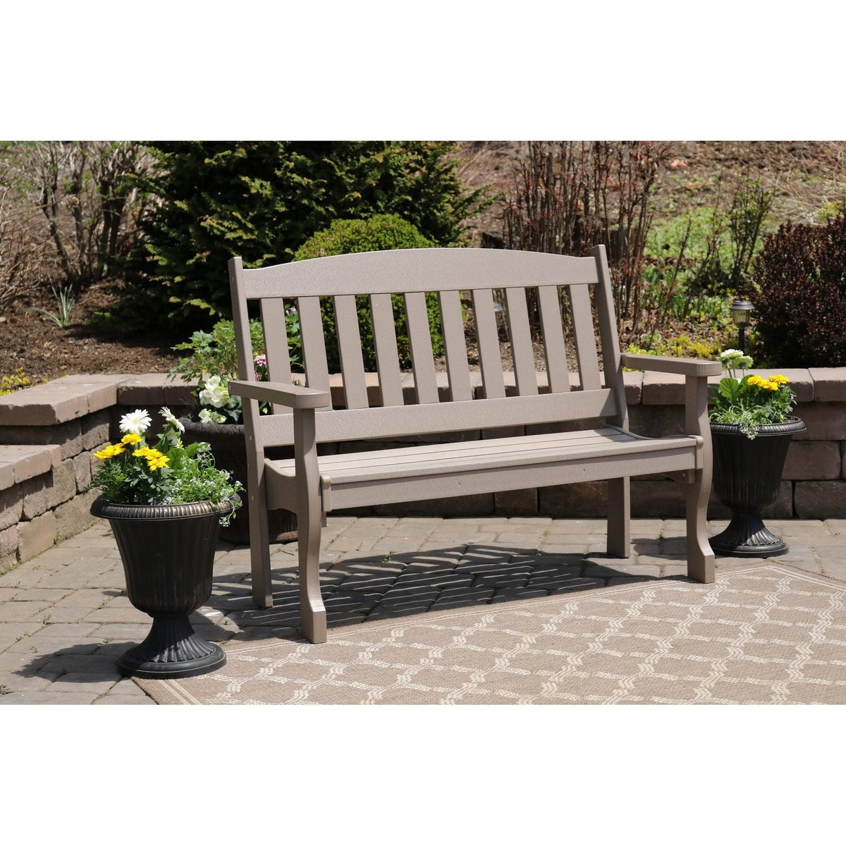 Cherry Wood Black Poly Garden Bench X76102