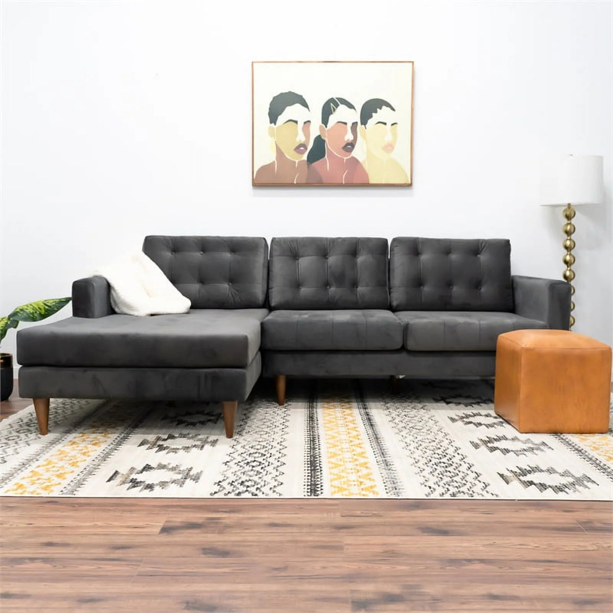 Velvet Sectional Dark Gray Sofa X1901