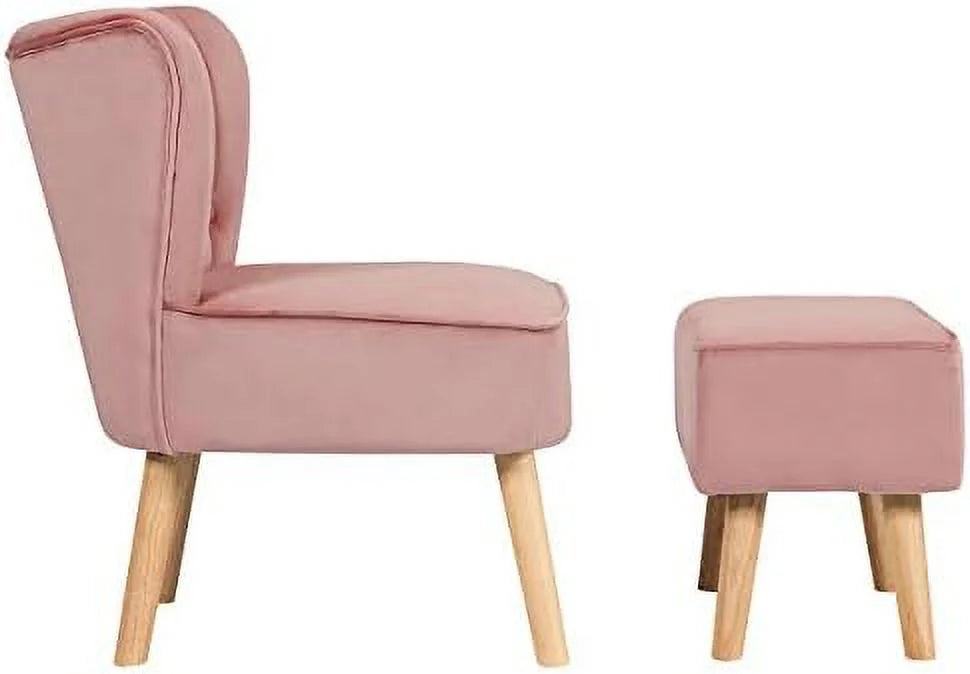 Velvet Armless Slipper Chair with Ottoman K74455