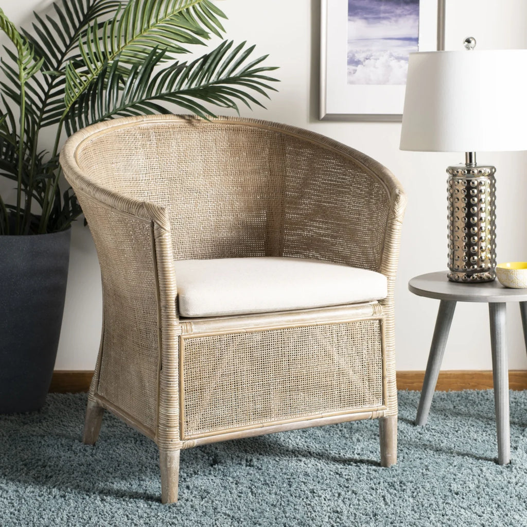 Grey White Wash Rattan Arm Chair S753234
