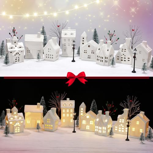 26 Pcs Ceramic Christmas Village Houses Figurine W812