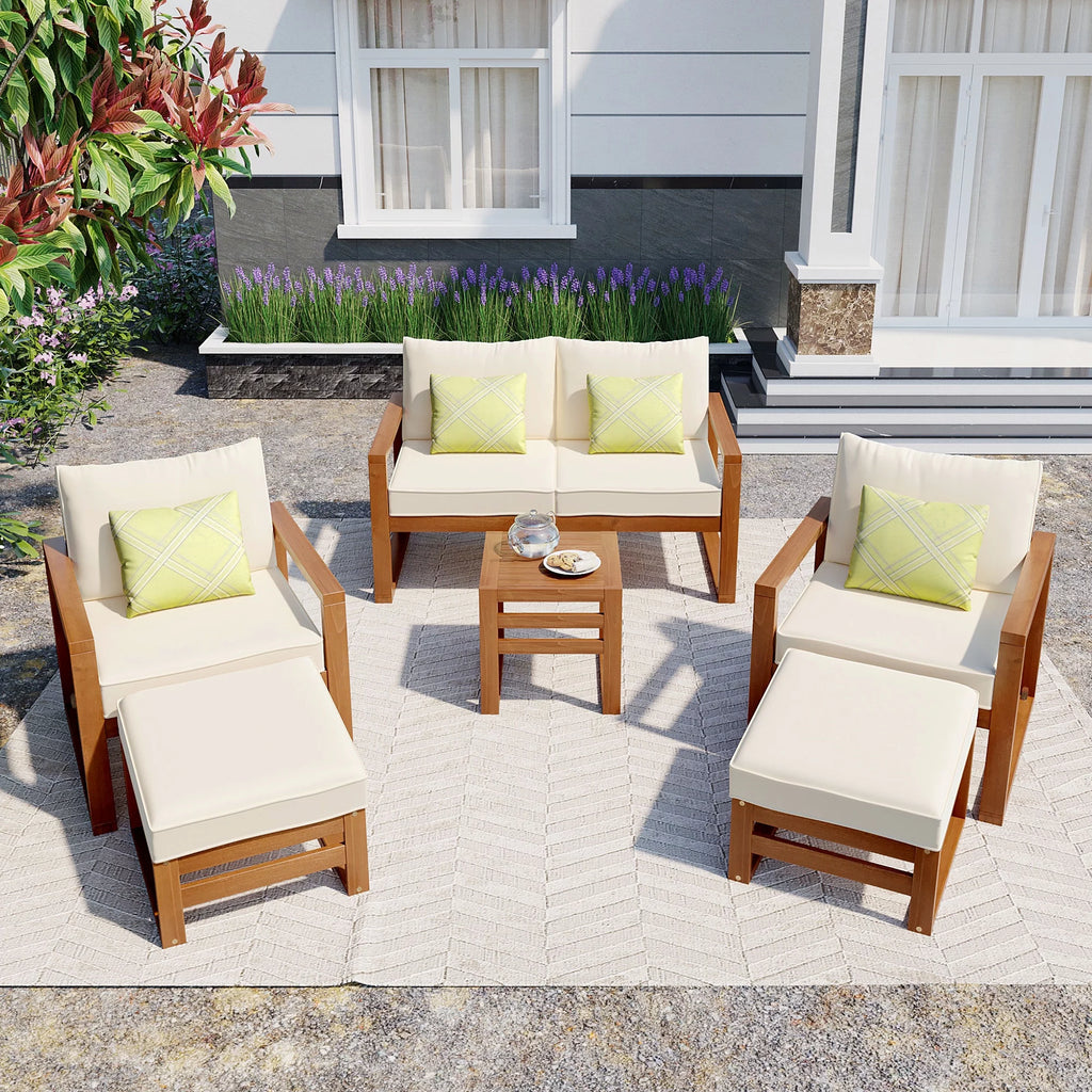 6-Piece Outdoor Patio Conversation Set with Ottomans and Cushions M693105
