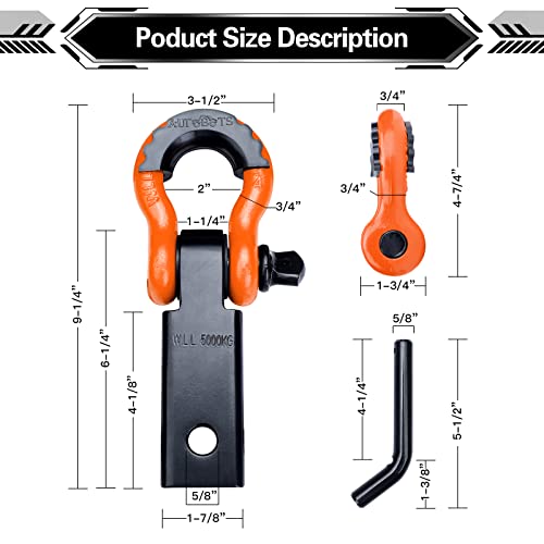 2" Heavy Duty Shackle Hitch Receiver with 5/8" Screw Pin and 3/4" D Ring Shackles B673