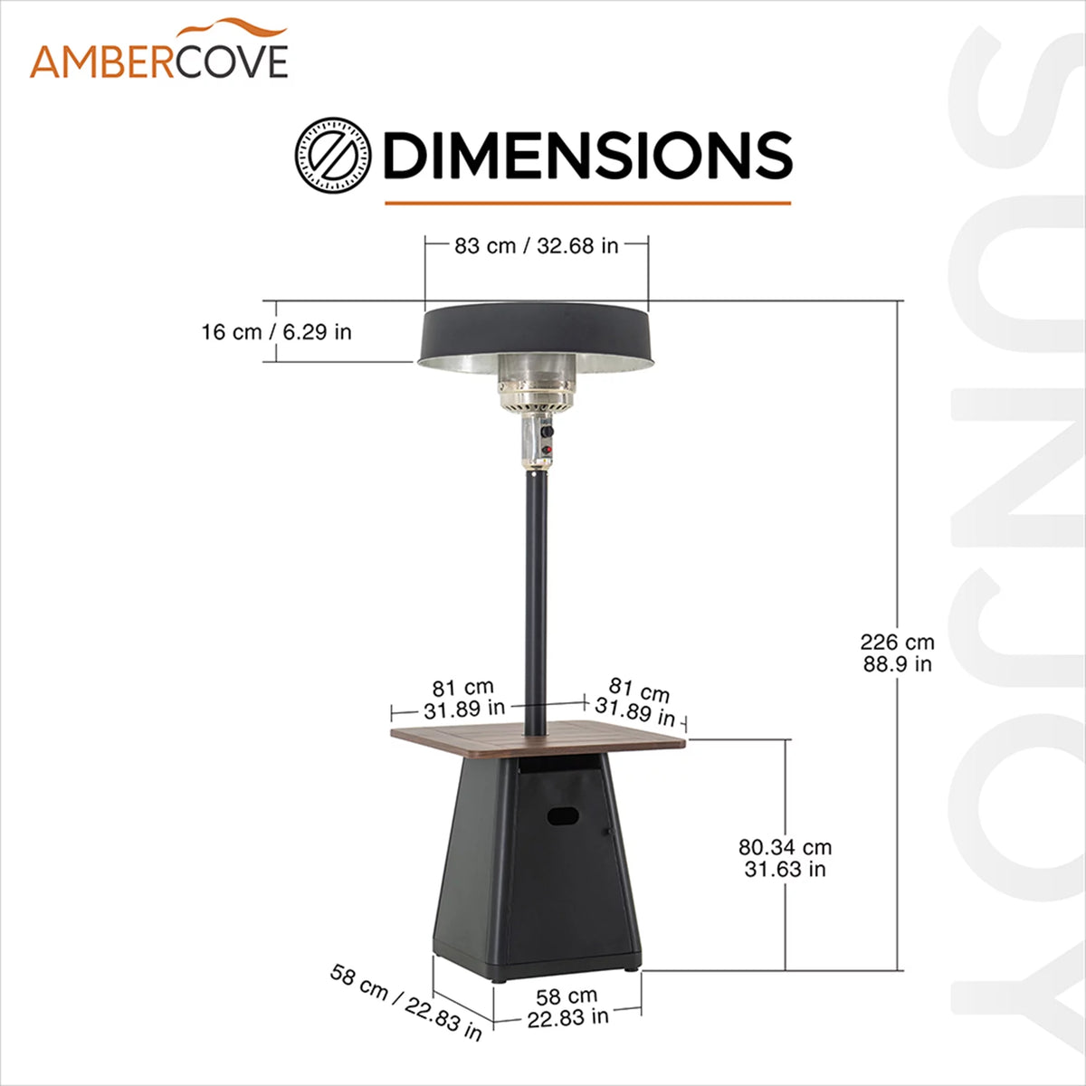 40,000 BTU Matte Black Steel Propane Patio Heater with Table Top Z786