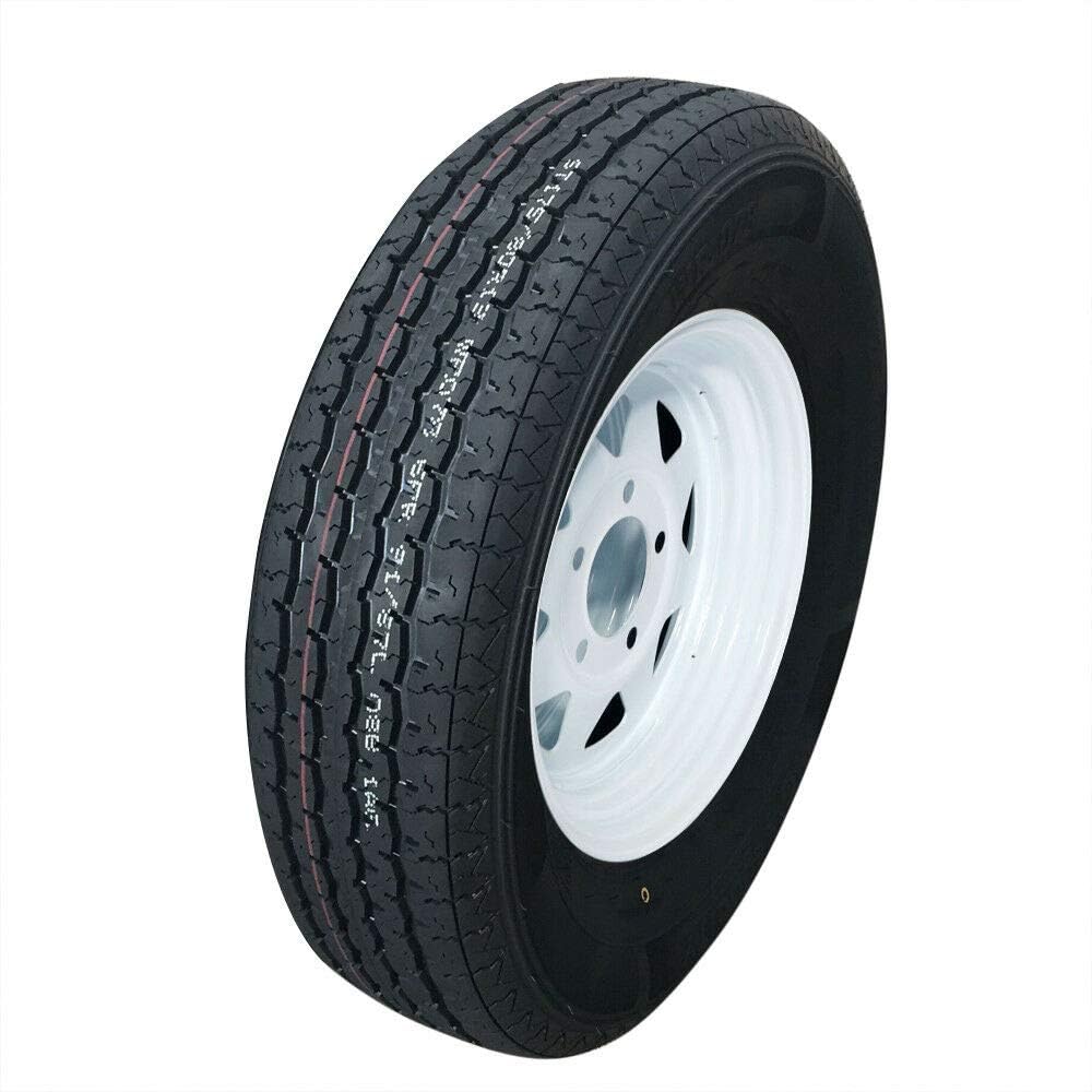 13" Trailer Tire & Rim ST175/80R13 Load C 5 Lug White Spoke Pack of 2 V175734