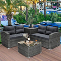 4 Pieces PE Rattan Sectional Sofa Set with Glass Table H63266