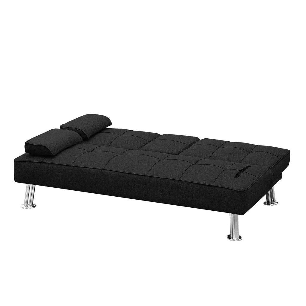 Convertible Folding Futon Sofa Bed with 2 Cup Holders Black K297591