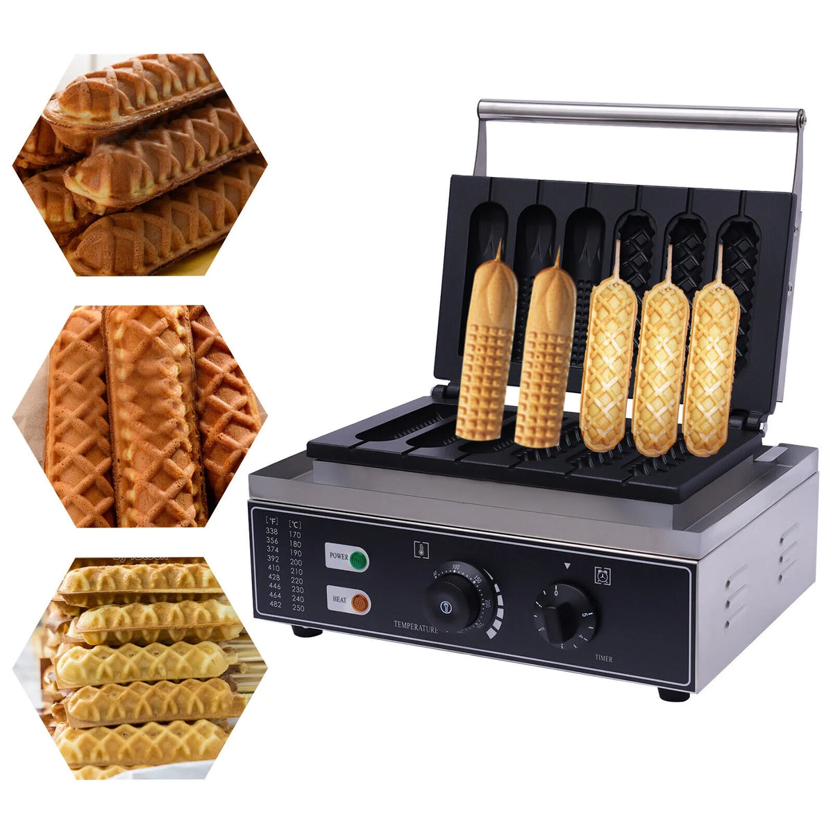 110V 6PCS Commercial Nonstick Electric Waffle Maker Machine 1500W S618