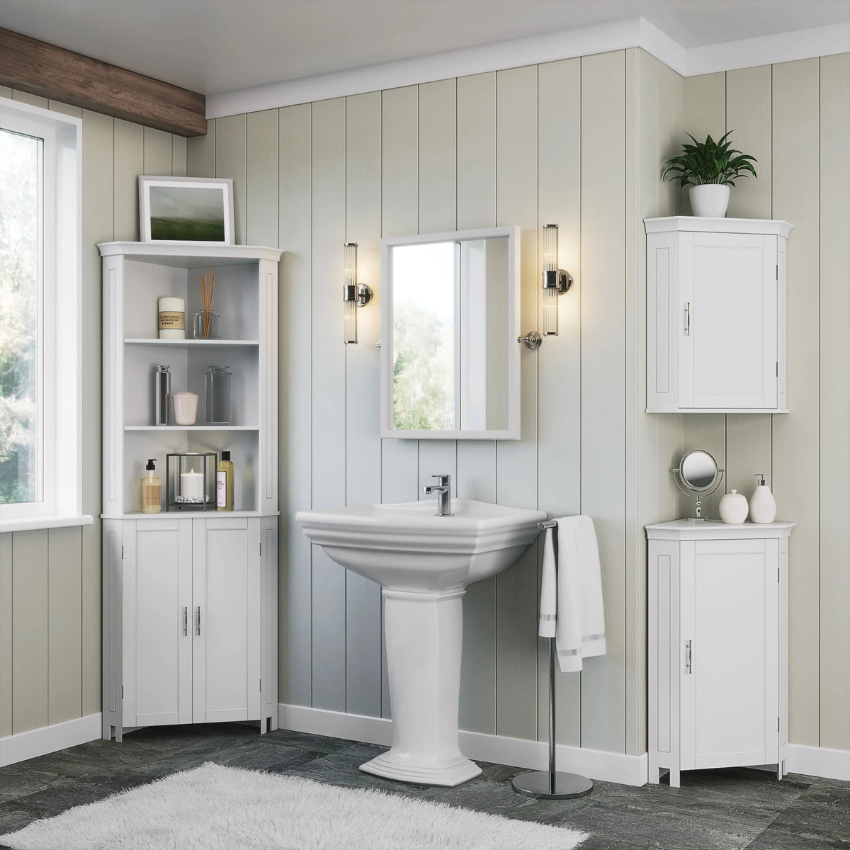 White Two-Door Corner Cabinet D626