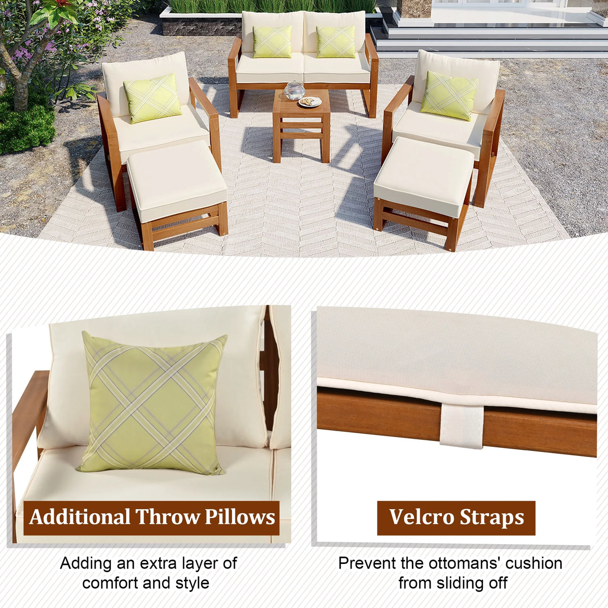 6-Piece Outdoor Patio Conversation Set with Ottomans and Cushions M693105