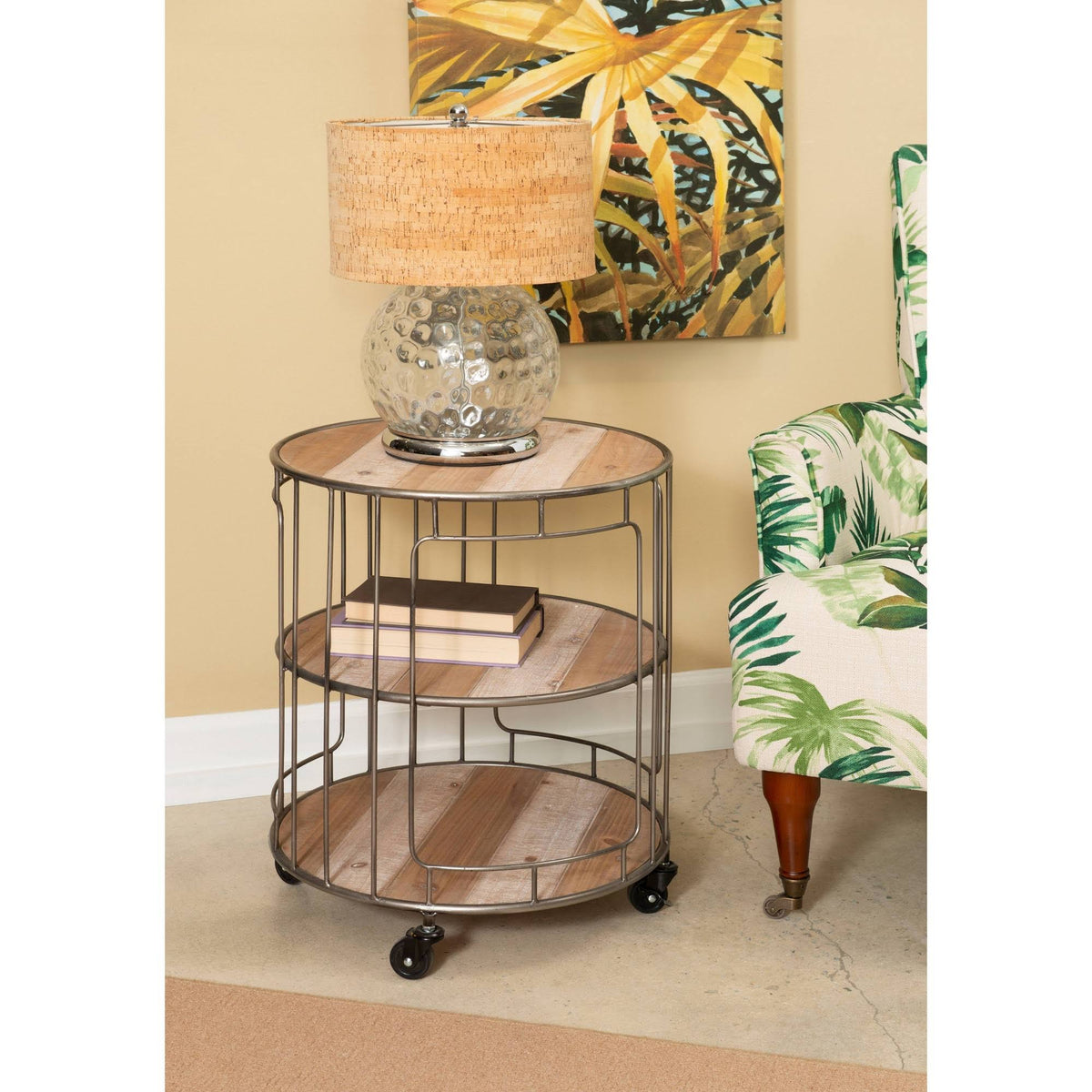 Three Tiered Metal and Wood Rolling Cart Q3694