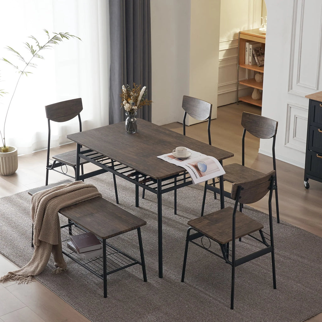 6-Piece Dining Room Set with 4 Chairs and 1 Bench S6169