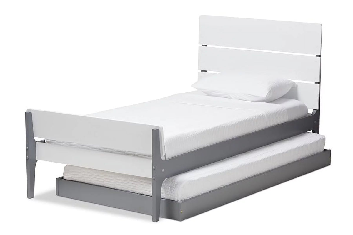 Grey-Finished Wood Twin Platform Bed Y136869