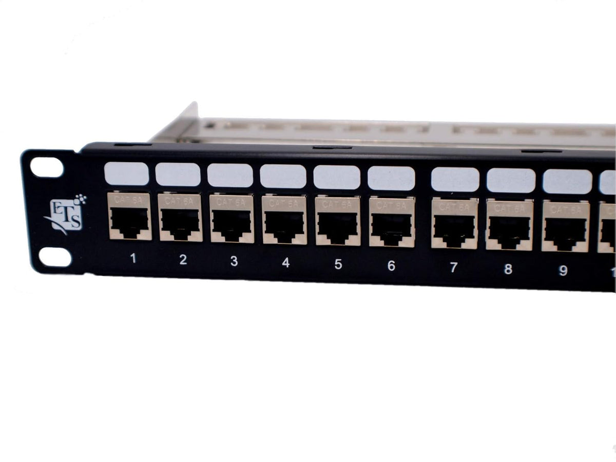24-Port CAT6A FTP Shielded 1U Patch Panel 19-Inch Loaded w/Tool-Less Keystone Jacks Pack of 2 J4089