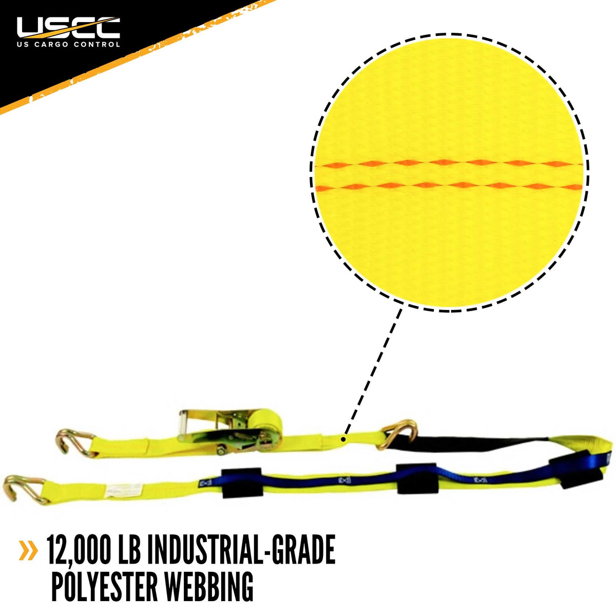 2" x 11' Ratchet Strap with Wire Hooks & 3 Rubber Cleats F868339