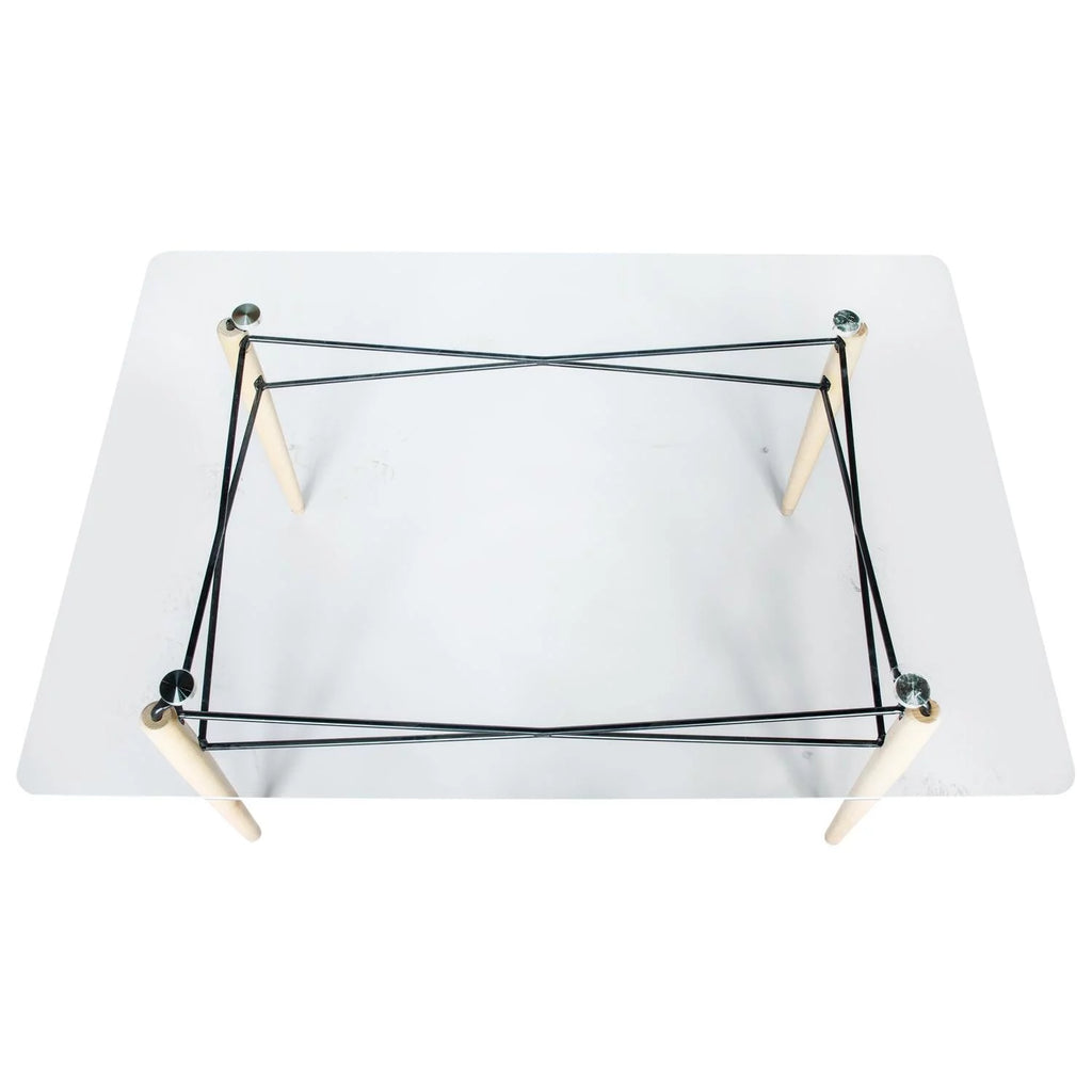 4Ft Rectangle Glass Top Dining Table with Wood Base G81418