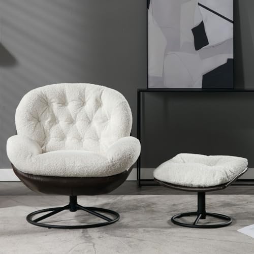 White Swivel Accent Chair with Ottoman X910525