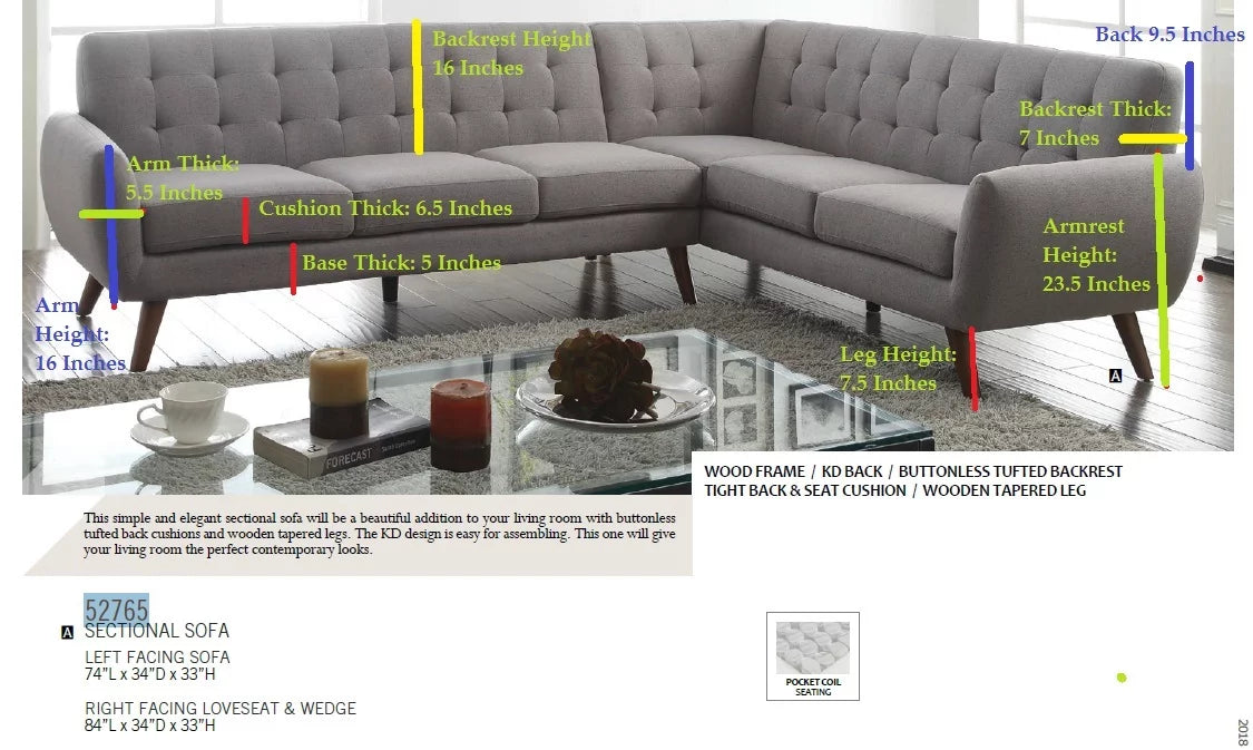 Light Gray Linen Sectional Sofa X824039